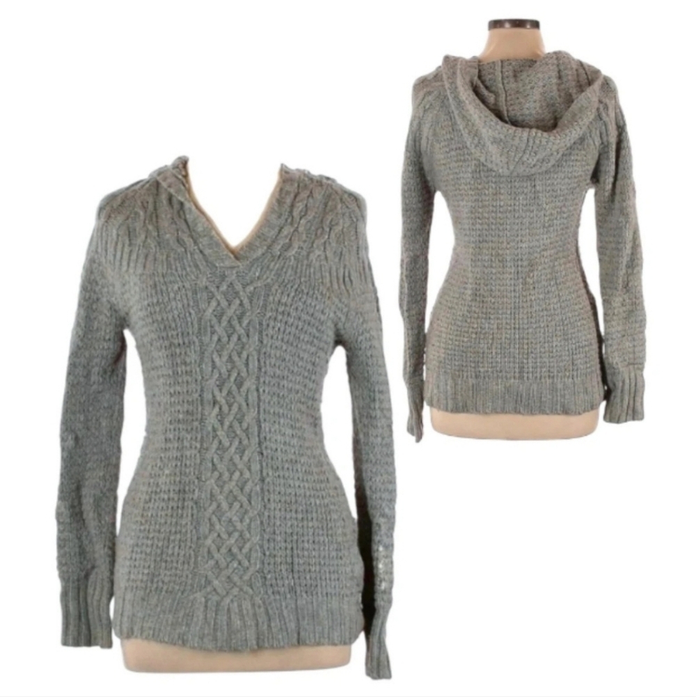 Old Navy Cable Knit Lambswool Blend Hoodie Sweater Pullover